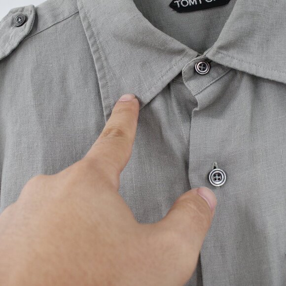 Tom Ford Shirt Mens 16.5 Linen safari military Button Up Long Roll Tab Sleeve - Picture 15 of 16